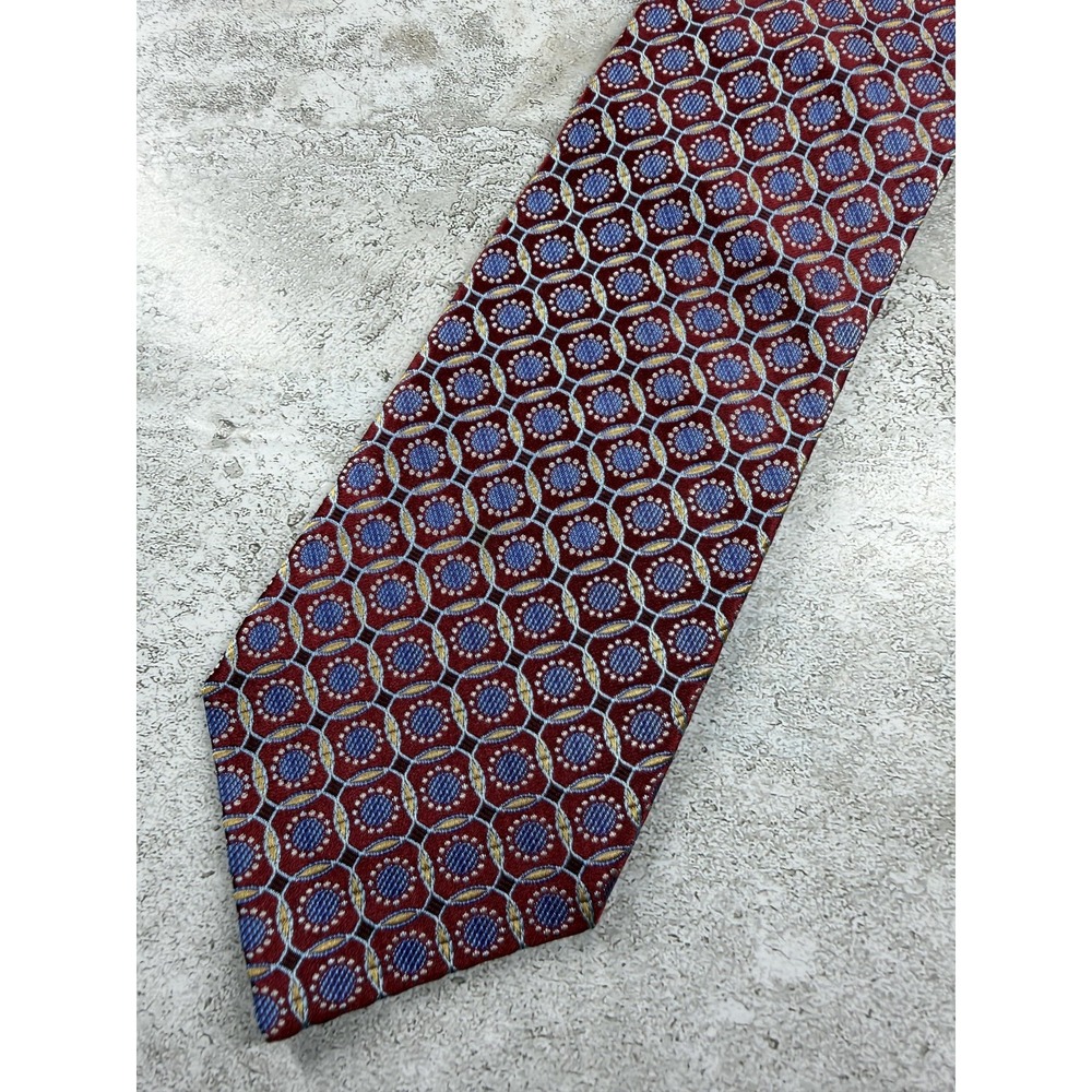 Preswick & Moore 100% Silk Tie Mens One Size Red Geometric Medallion Jacquard
